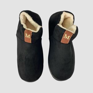 Chunky Faux Fur Black Cream Fuzzy Soft Slipper US 12